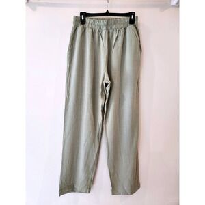 If She Loves Women Green Linen Blend Elastic Waist Casual Pants Size L
